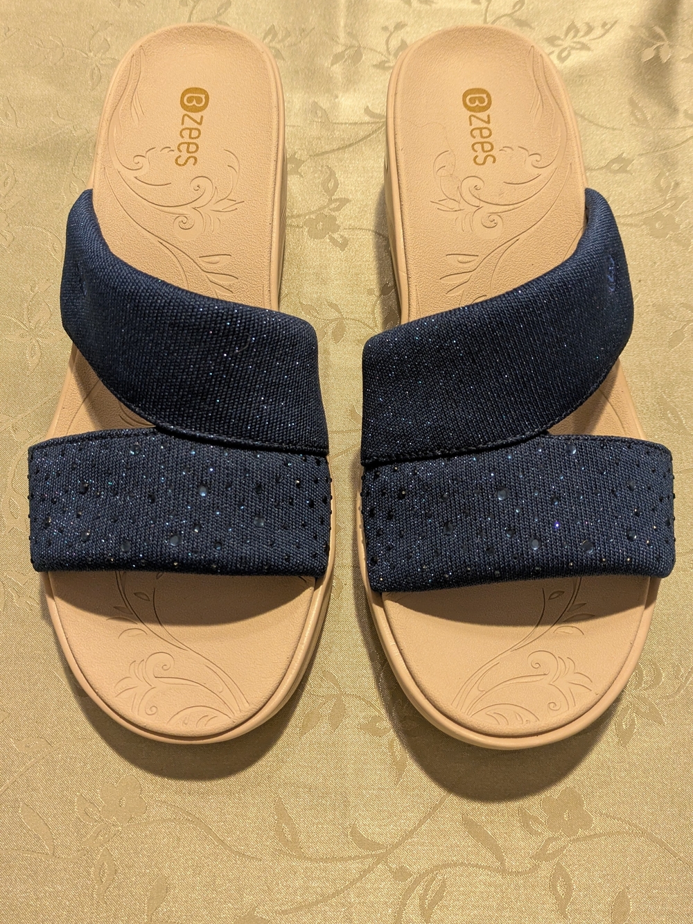 Bzees Navy Sparkle Slide Sandals for Women